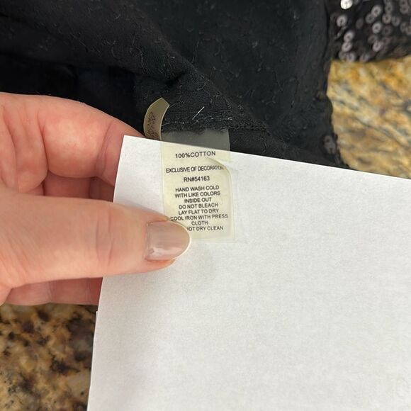 Calvin Klein Black Beaded Sequins 3/4 Sleeves Scoop Neck Top Size 0X - Picture 5 of 8